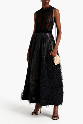 Amanda Wakeley Paneled Metallic Cloqué, Lace And Organza Gown