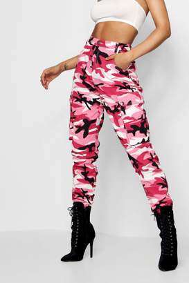 boohoo Mid Rise Pink Camo Twill Cargo Jeans