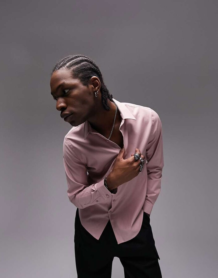 Topman Premium long sleeve slim fit formal shirt in dusty pink