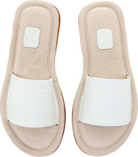 Maison Eli Women Indoor Slippers White Ostrich Print