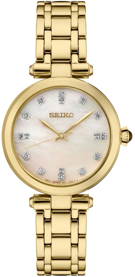 Seiko Women's Diamond (1/8 ct. .) Gold-Tone Stainless Steel Bracelet  Watch 30mm - ShopStyle
