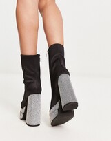 Thumbnail for your product : ASOS DESIGN Encore high-heeled embellished platform boots in black satin