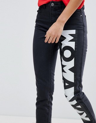 Noisy May Mom Jeans With Woman Slogan
