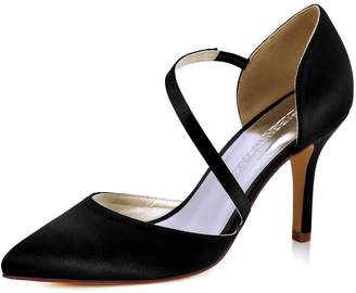 Elegantpark HC1711 Women High Heel Strappy Dress Pumps Pointy Toe Satin Wedding Party Shoes US 8