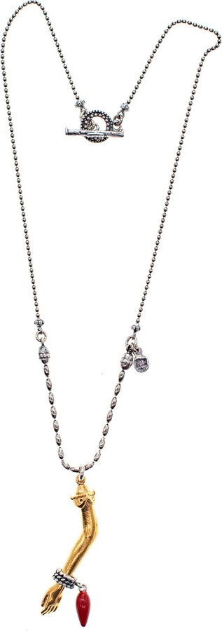 GEM Kingdom Red / Gold / Silver Back To The Future - Sterling Silver Necklace With Golden Arm