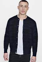 Thumbnail for your product : boohoo Mens Camo Jacquard Knitted Cardigan in Navy size L