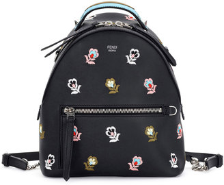 Fendi Zaino Mini Floral-Embroidered Backpack, Black