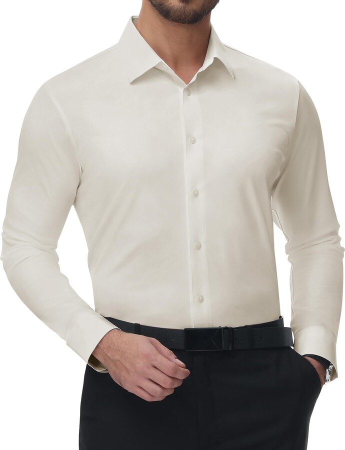 Lusead Men's High Stretch Dress Shirt Wrinkle Free Long Sleeve Slim Fit