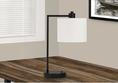 Latitude RunÂ® Lighting, 19"H, Table Lamp, Usb Port Included, Black Metal, Ivory / Cream Shade, Modern