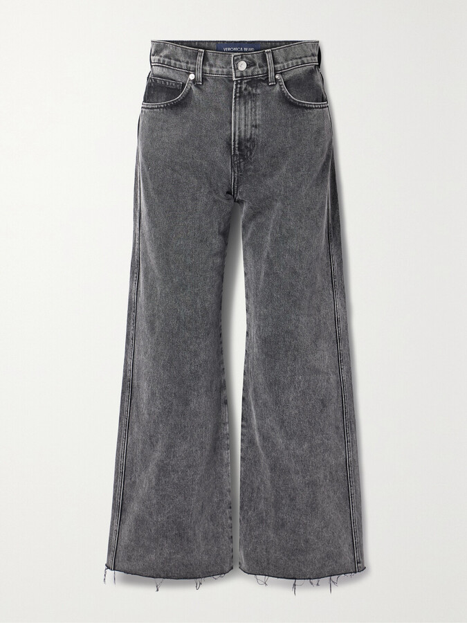 Veronica Beard Taylor Cropped Frayed High-rise Wide-leg Jeans - Gray