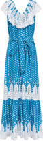 Thumbnail for your product : Miguelina Lace-paneled Polka-dot Cotton-gauze Maxi Dress