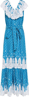 Miguelina Lace-paneled Polka-dot Cotton-gauze Maxi Dress