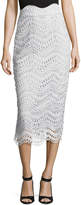 Thumbnail for your product : Lela Rose Scalloped Lace High-Waist Pencil Skirt, Light Blue