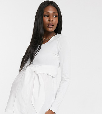 Mama Licious Mama.Licious Mamalicious Maternity ribbed top with tie waist in white