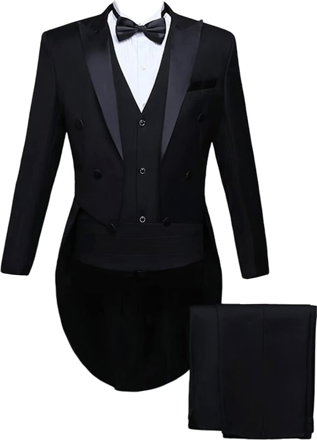 Drkobr Men's Formal Tailcoat 3Piece Set Suit Prom Wedding Dinner