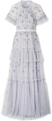 Needle & Thread Lustre Tiered Embellished Tulle Gown - Light blue