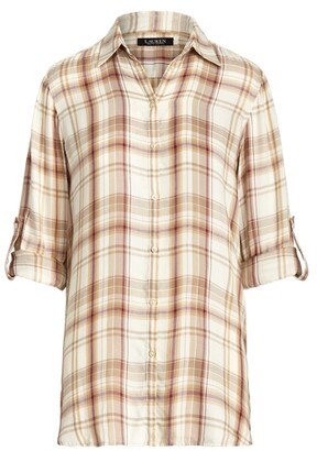 Ralph Lauren Plaid Roll-Tab-Sleeve Twill Shirt - ShopStyle Women's 