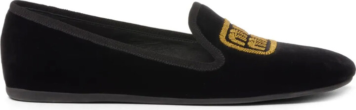 Logo-Embroidered Velvet Slippers