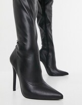 asos design kendra stiletto thigh high boots in black