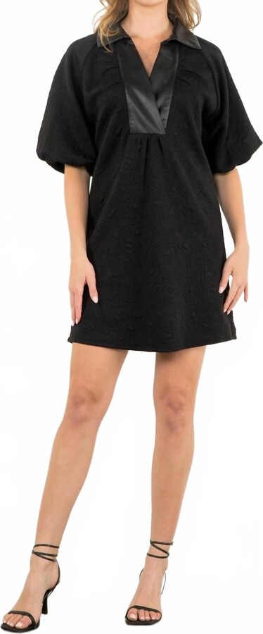 THML Puff Sleeve Textured Dress In Black