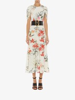 Thumbnail for your product : Alexander McQueen Endangered Flower Cape Sleeve Midi Dress
