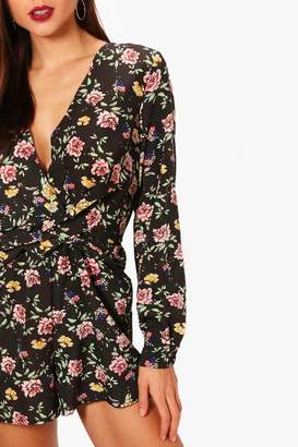boohoo Floral Twist Front Playsuit