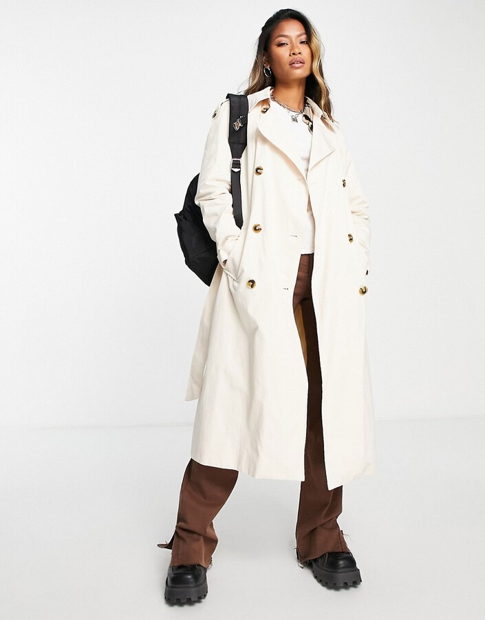 Object cotton midi trench coat in ecru - STONE - ShopStyle