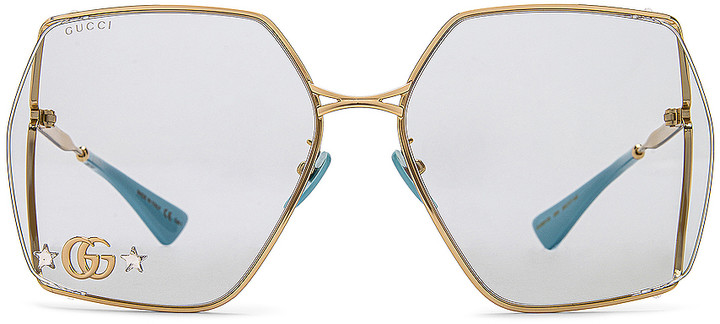Gucci Fork Oversize Square Sunglasses in Azure & Gold | FWRD - ShopStyle