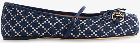 Gucci Womens Blue White Kids' Horsebit Tweed Ballerina Flat Eur 39 / 6 Uk Women