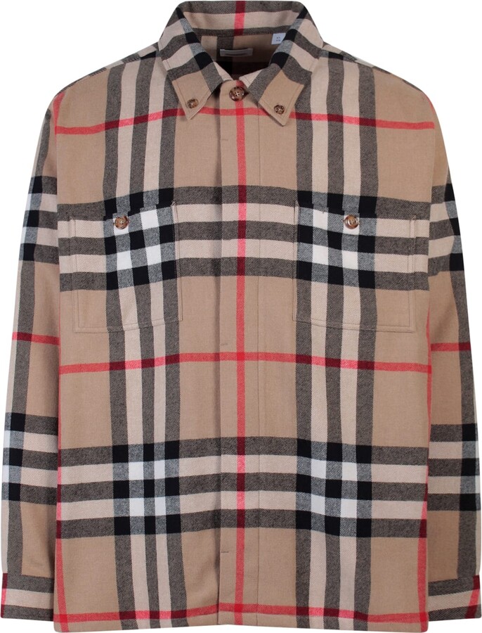 Burberry Wool and cotton shirt with House Check motif - ShopStyle