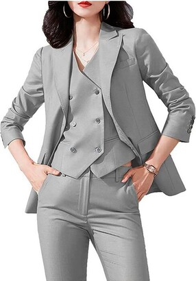 Botong 3 Piece Women's Office Lady Suit Blazer Vest Pants Business Outfits Prom Party Suit Casual Wear Suit Set Orange L