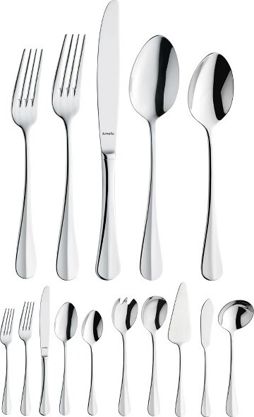 Amefa AmefaBaguette45-PieceFlatwareSetfor8–StainlessSteelPolishedMirrorFinishDinnerForksKnivesSpoonsSaladForks&Teaspoons
