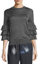Thumbnail for your product : Fuzzi Ruffled 3/4-Sleeve Lurex® Sweater