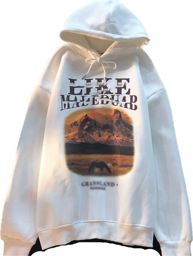 Xingfenly Sweatshirt for Loose Male Clothes Printed Hoodies Hooded Aesthetic Luxury Simple s2 White XL