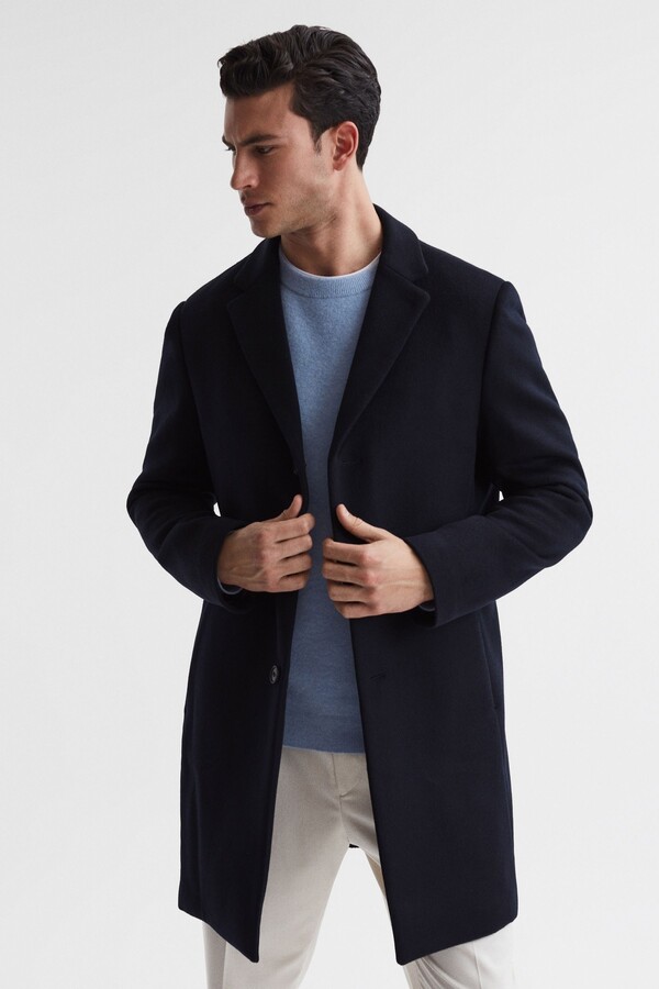 Reiss Navy Gable Single Breasted Overcoat - ShopStyle Raincoats ...