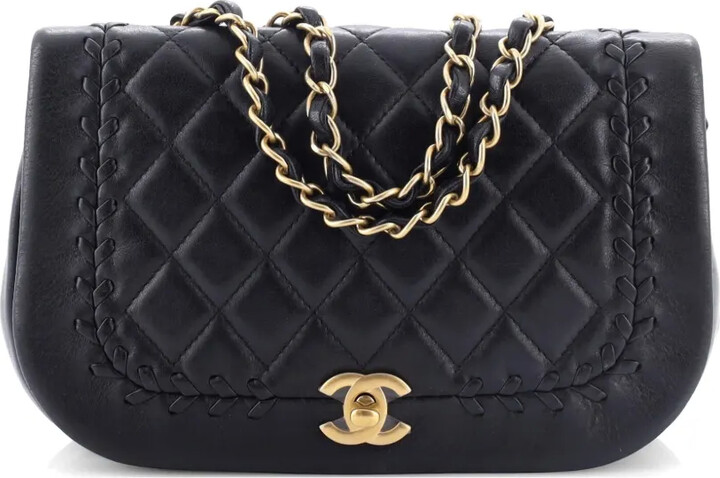 Chanel Pre Owned Bicolor Braided Saddle Flap Bag Quilted Lambskin Small crossbody bag