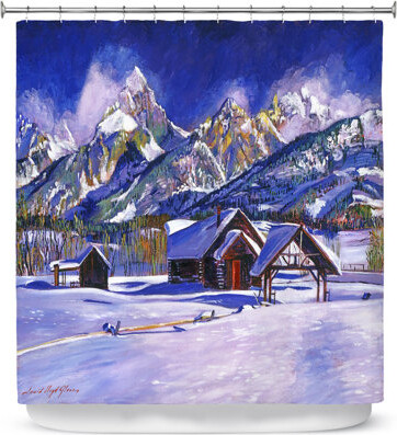 East Urban Home Snowy Log Cabin Single Shower Curtain