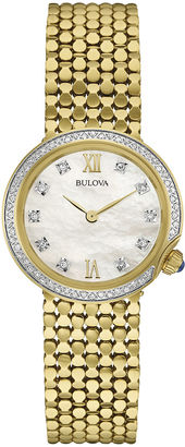 Bulova Diamonds Womens Diamond-Accent Gold-Tone Stainless Steel Mesh Watch 98R218