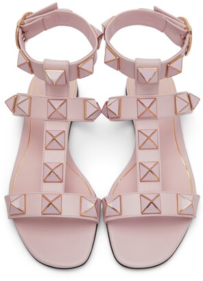 Valentino Garavani Pink Roman Stud Flat Sandals - ShopStyle