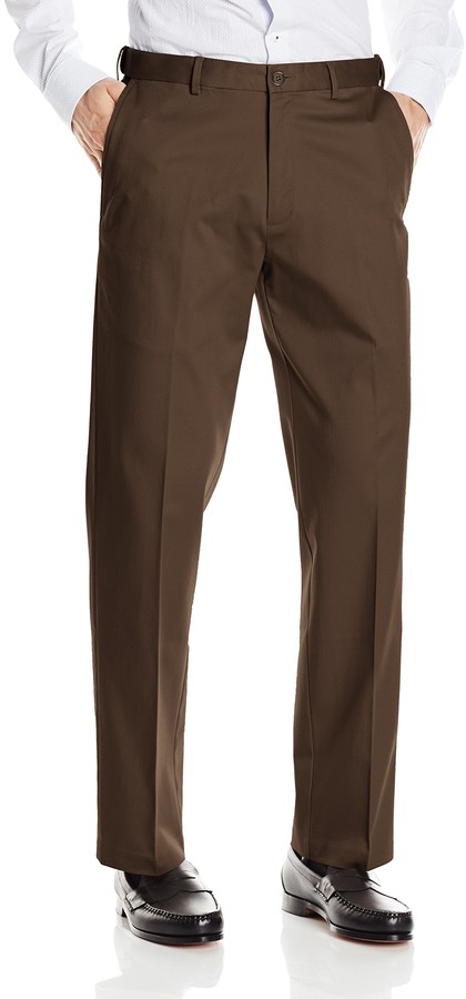 haggar men's premium no iron khaki classic fit flat front hidden expandable waist pant