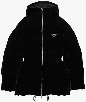 Womens Black Logo-Badge Padded Velvet Down Jacket 16