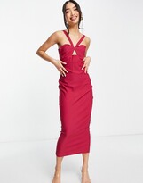 Thumbnail for your product : Vesper strappy keyhole midi body-conscious dress in raspberry