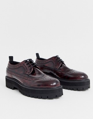 ASOS DESIGN brogue shoes in burgundy faux leather with chunky sole