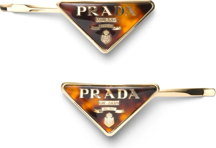 ★PRADA★ Triangle Logo l Hair Clip Gold 1IF1042CK7F0056 Prada triangle-logo Hair Clip | Gold | FARFETCH