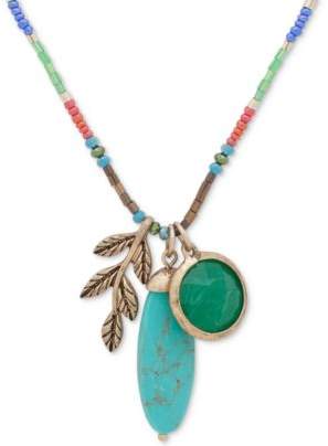 lonna & lilly Gold-Tone Multicolor Bead, Stone & Leaf 20" Adjustable Triple-Pendant Necklace