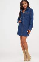 Thumbnail for your product : PrettyLittleThing Dark Wash Button Up Denim Shirt Dress