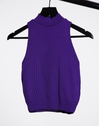 In The Style x Megan Mckenna knitted high neck crop top in purple