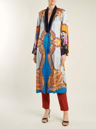 Etro Jasper Paisley And Floral Print Crepe Coat - Womens - Blue Multi