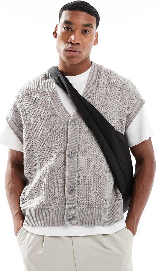 ASOS DESIGN oversize knitted boxy sleeveless cardigan in grey