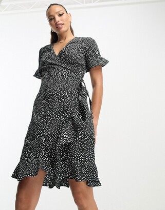Nebu Tøj Databasen Vero Moda Tall wrap mini dress in black dot print - ShopStyle